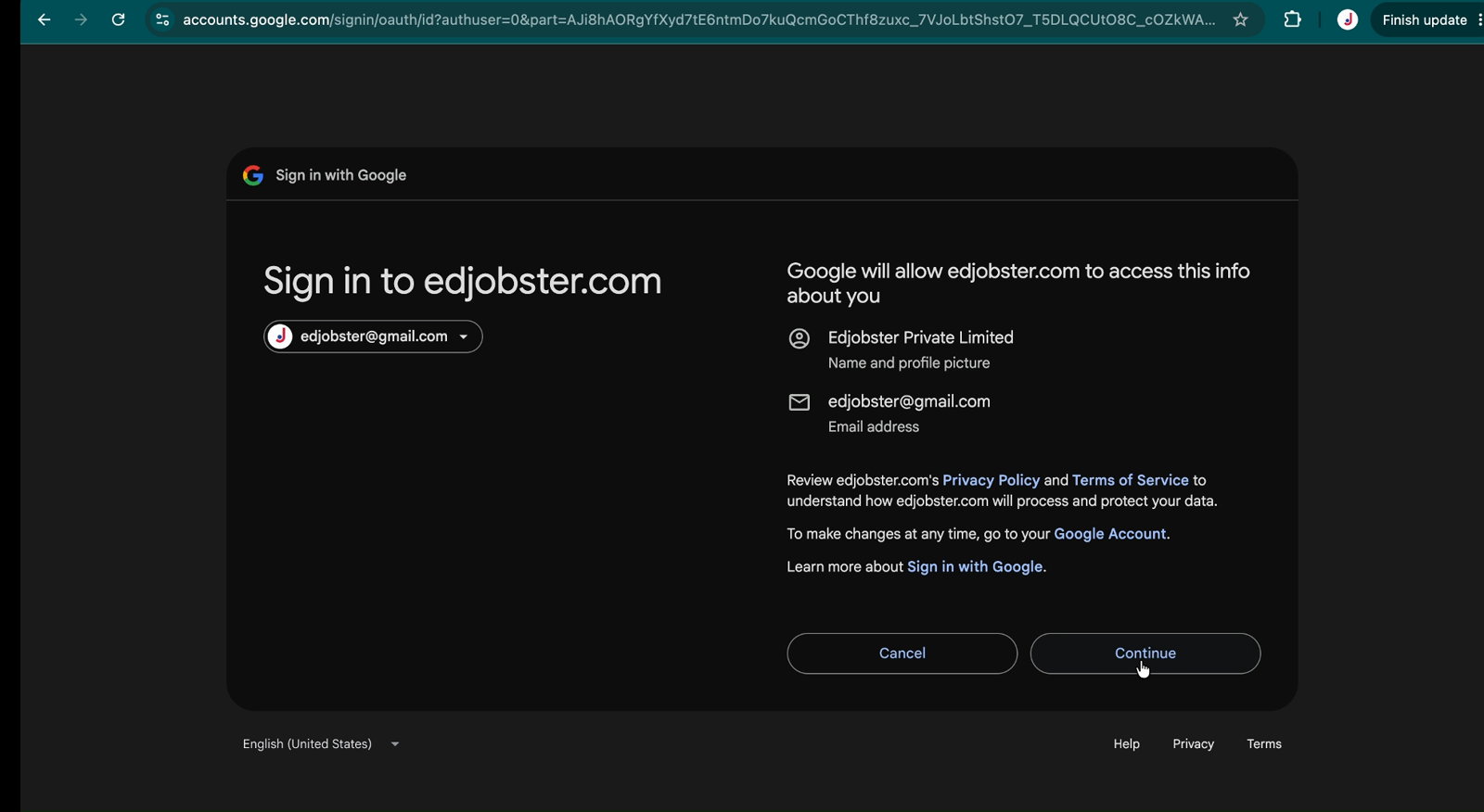 Google consent screen for Sheets and read-only Drive