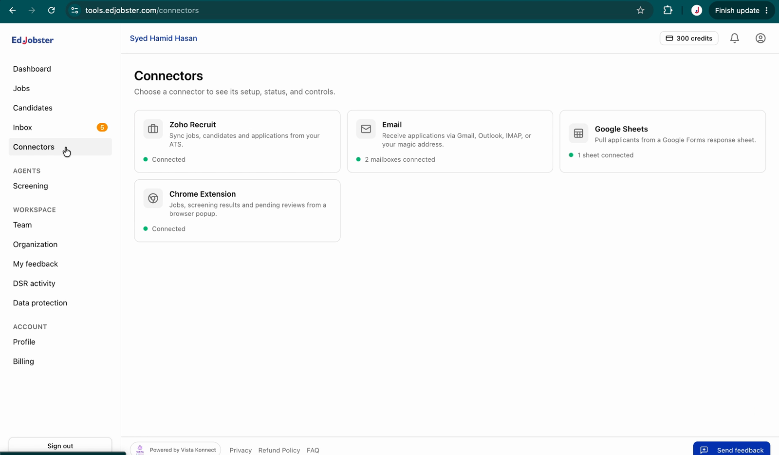The Email connector tile on the Connectors page